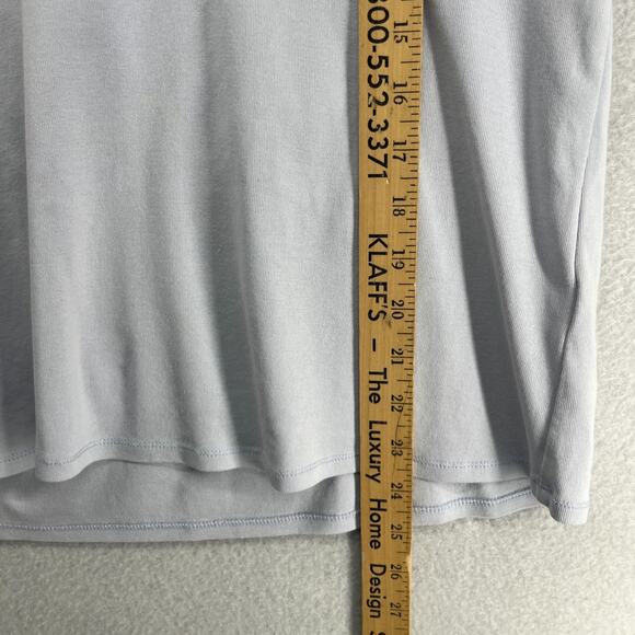 EILEEN FISHER Top L Organic Cotton Ribbed Jersey V-Neck Elbow Sleeve Light Blue - Picture 12 of 13